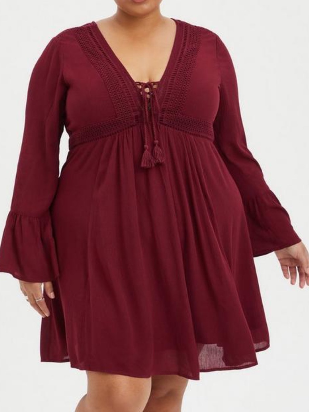 Torrid Burgundy Mini Gauze Lace-Up Skater Dress Size 2